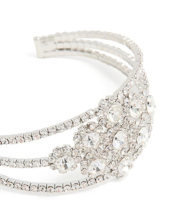Silver Diamante Snowflake Layered Wrist Cuff