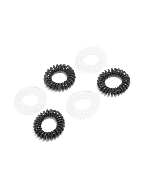 Clear & Black Spiral Stretchy Hair Ties 6-Pack
