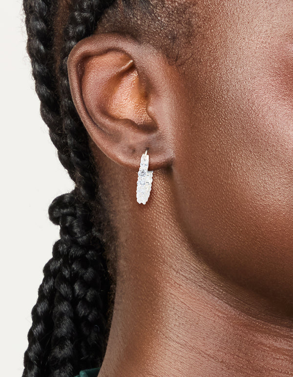 Silver Plated Cubic Zirconia Medium Oval Huggie Earrings