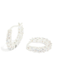Silver Plated Cubic Zirconia Medium Oval Huggie Earrings - link has visual effect only
