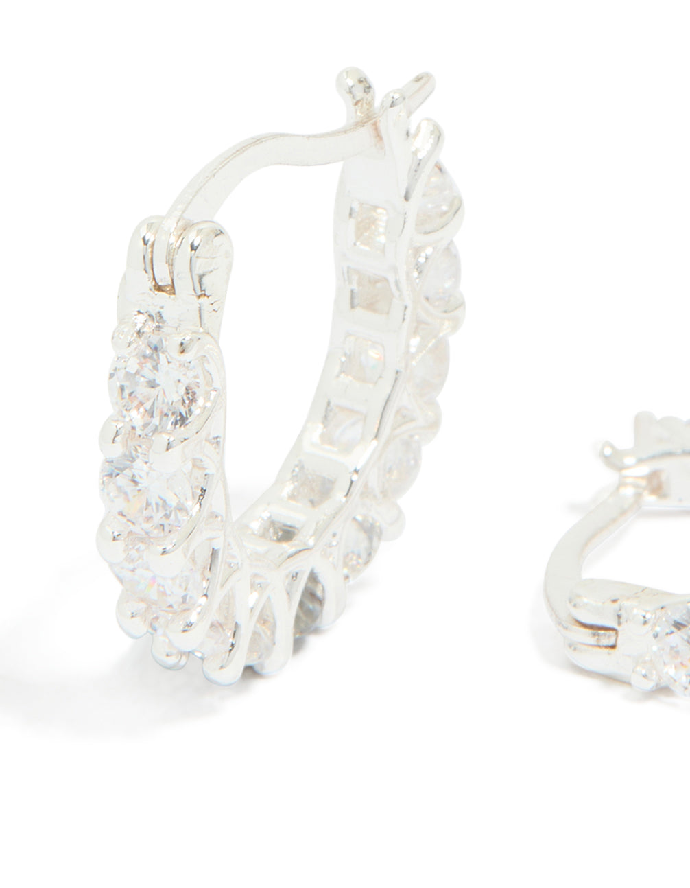 Silver Plated Cubic Zirconia Medium Oval Huggie Earrings