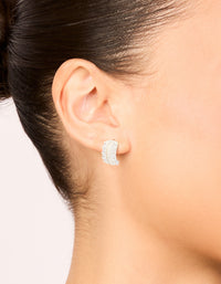 Silver Plated Cubic Zirconia Rectangle Outline Inlay Earrings - link has visual effect only