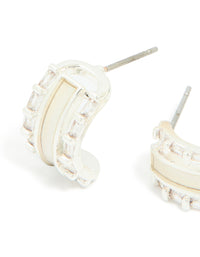Silver Plated Cubic Zirconia Rectangle Outline Inlay Earrings - link has visual effect only