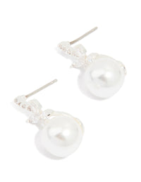 Silver Plated Cubic Zirconia Flower & Pearl Drop Earrings - link has visual effect only