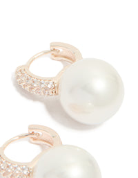 Rose Gold Plated Large Pearl & Cubic Zirconia Huggie Earrings - link has visual effect only