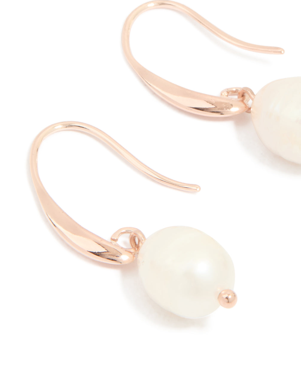 Rose Gold Plated Freshwater Pearl Medium Hook Drop Earrings