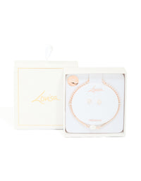 Rose Gold Plated Cubic Zirconia & Pearl Tennis Bracelet & Earrings Set - link has visual effect only