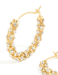 Gold Plated Diamante Medium Hoop Earrings - link has visual effect only
