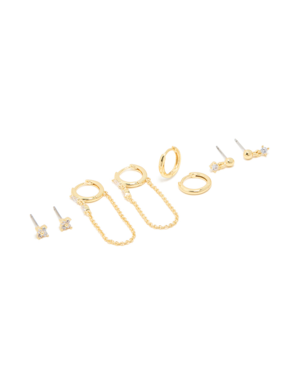 Discover this gold plated cubic zirconia flower studs and huggie earrings 4-pack featuring charm details with floral accents front view