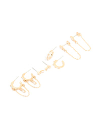 Gold Plated Cubic Zirconia Square Chain & Stud Earrings 4-Pack - link has visual effect only