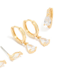 Gold Plated Cubic Zirconia Stud & Huggie Earrings 4-Pack - link has visual effect only