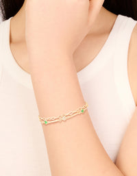 Gold Plated Emerald Cubic Zirconia Detail Layered Bracelet - link has visual effect only