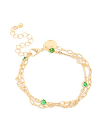 Gold Plated Emerald Cubic Zirconia Detail Layered Bracelet - link has visual effect only