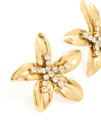 Waterproof Gold Plated Stainless Steel Cubic Zirconia Centre Flower Stud Earrings - link has visual effect only