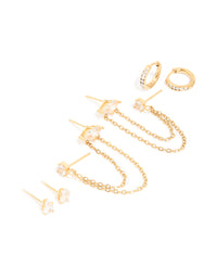 Waterproof Gold Plated Stainless Steel Cubic Zirconia Marquise Clicker & Studs 3-Pack - link has visual effect only