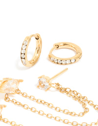 Waterproof Gold Plated Stainless Steel Cubic Zirconia Marquise Clicker & Studs 3-Pack - link has visual effect only