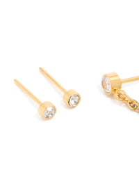 Waterproof Gold Plated Stainless Steel Opal Bezel & Chain Studs 3-Pack - link has visual effect only