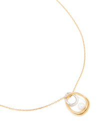 Waterproof Mixed Metal Plated Stainless Steel Open Pearl Pendant Necklace - link has visual effect only