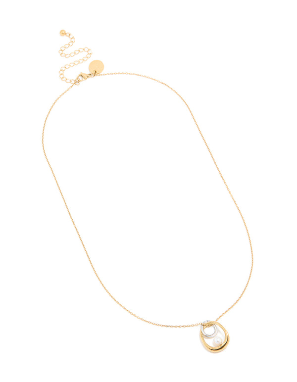 Waterproof Mixed Metal Plated Stainless Steel Open Pearl Pendant Necklace