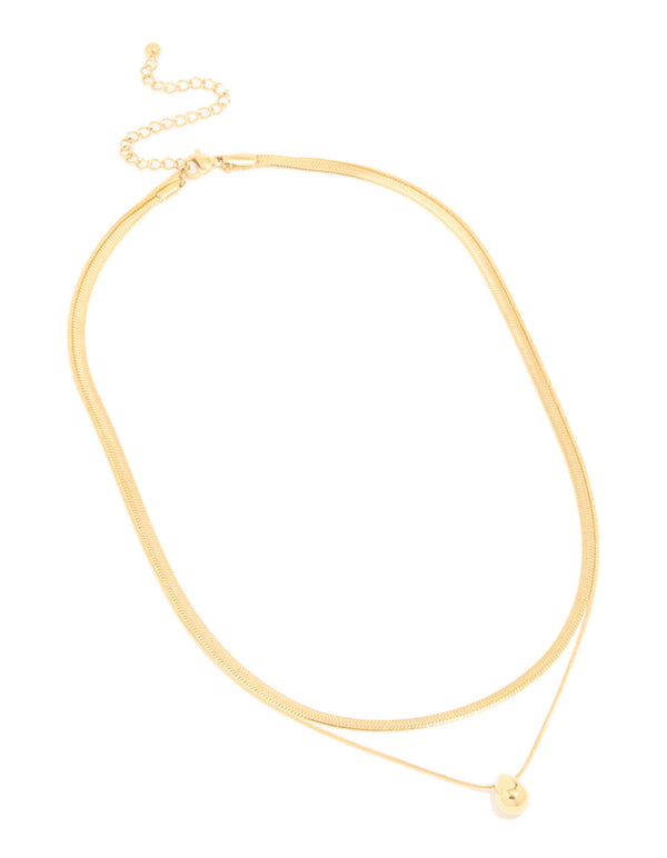 Waterproof Gold Plated Stainless Steel Snake Chain & Pebble Layered Necklace