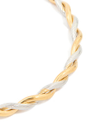 Waterproof Gold Plated Stainless Steel Twist Detail Open Wrist Cuff - link has visual effect only