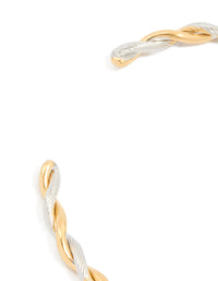 Waterproof Gold Plated Stainless Steel Twist Detail Open Wrist Cuff - link has visual effect only