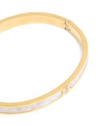 Waterproof Gold Plated Stainless Steel Pearl Inlay Hinge Bangle - link has visual effect only