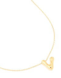 Waterproof Gold Plated Stainless Steel Large Bubble Letter V Necklace - link has visual effect only