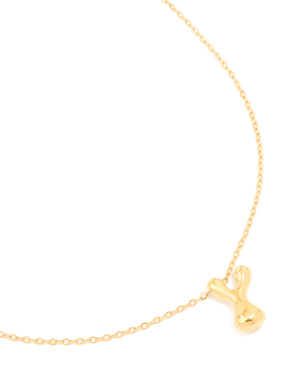 Waterproof Gold Plated Stainless Steel Large Bubble Letter Y Necklace