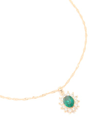 Gold Oval Green Diamante Pendant & Twisted Chain Necklace - link has visual effect only