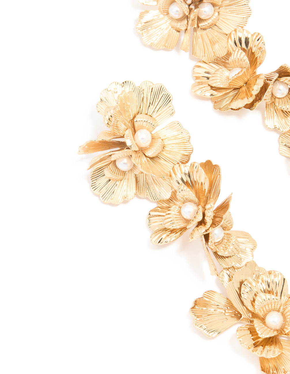 Gold Molten & Pearl Flower Drop Earrings