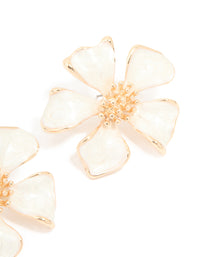 Gold White Enamel Flower Stud Earrings - link has visual effect only