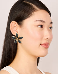 Gold Black Enamel Small Flower Stud Earrings - link has visual effect only