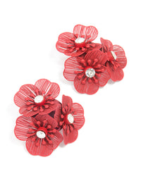 Red Coated Metal Diamante Laser Cut Multi-Flower Earrings - link has visual effect only