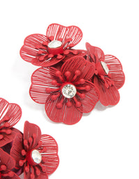 Red Coated Metal Diamante Laser Cut Multi-Flower Earrings - link has visual effect only