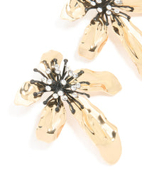 Gold Diamante Flower Statement Stud Earrings - link has visual effect only