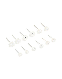 Silver Plated Cubic Zirconia & Ball Stud Earrings 6-Pack - link has visual effect only