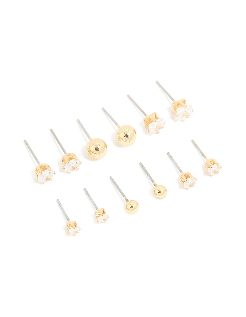 Gold Plated Cubic Zirconia & Ball Stud Earrings 6-Pack