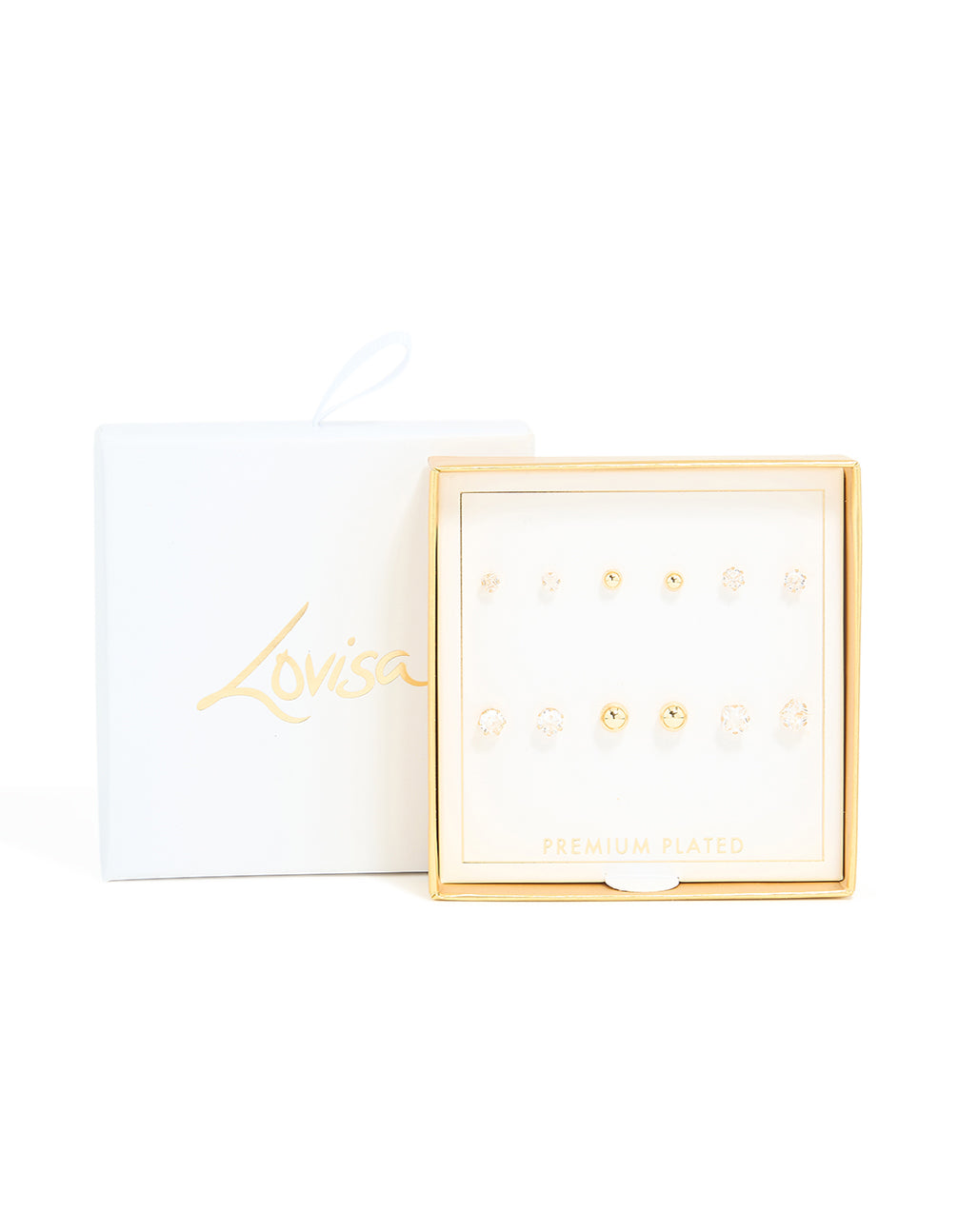 Gold Plated Cubic Zirconia & Ball Stud Earrings 6-Pack