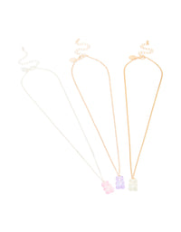 Mixed Metal Holographic Teddy Bear Necklaces 3-Pack - link has visual effect only