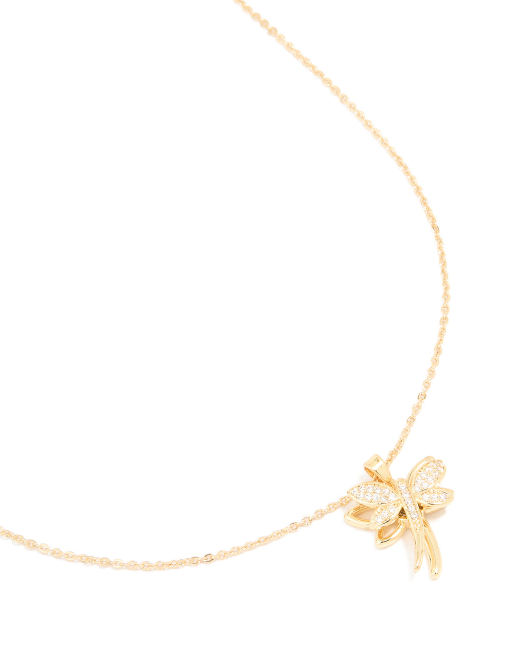 Gold Plated Cubic Zirconia Spinning Dragonfly Necklace