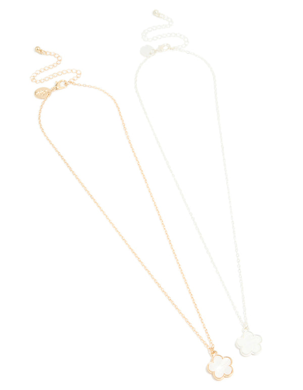 Mixed Metal Flower Necklaces 2-Pack
