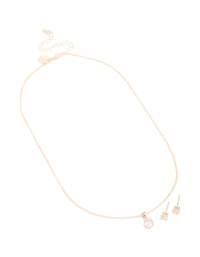 Rose Gold Diamante Solitaire Necklace & Earrings Set - link has visual effect only