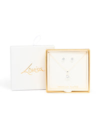 Silver Plated Cubic Zirconia Solitaire Necklace & Stud Earrings Set - link has visual effect only