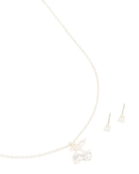 Silver Plated Cubic Zirconia Cherry Necklace & Classic Stud Earrings Set - link has visual effect only
