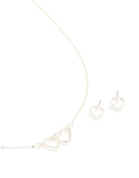 Silver Plated Double Heart Pendant Necklace & Heart Earrings Set - link has visual effect only