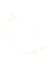 Silver Plated Double Heart Pendant Necklace & Heart Earrings Set - link has visual effect only