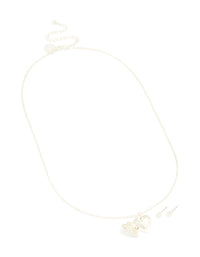 Silver Plated Heart Pendant Necklace & Earrings Set - link has visual effect only