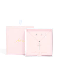 Silver Diamante Cross Necklace & Classic Stud Earrings Set - link has visual effect only