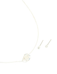 Silver Plated Knotted Pendant Necklace & Earrings Set - link has visual effect only